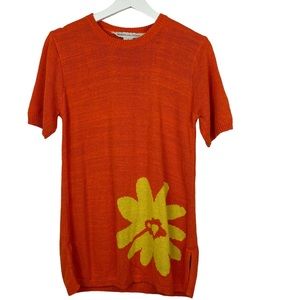MELROSE SILK STUDIO Silk Sunflower Short Sleeve Tunic Sweater Top Size Small